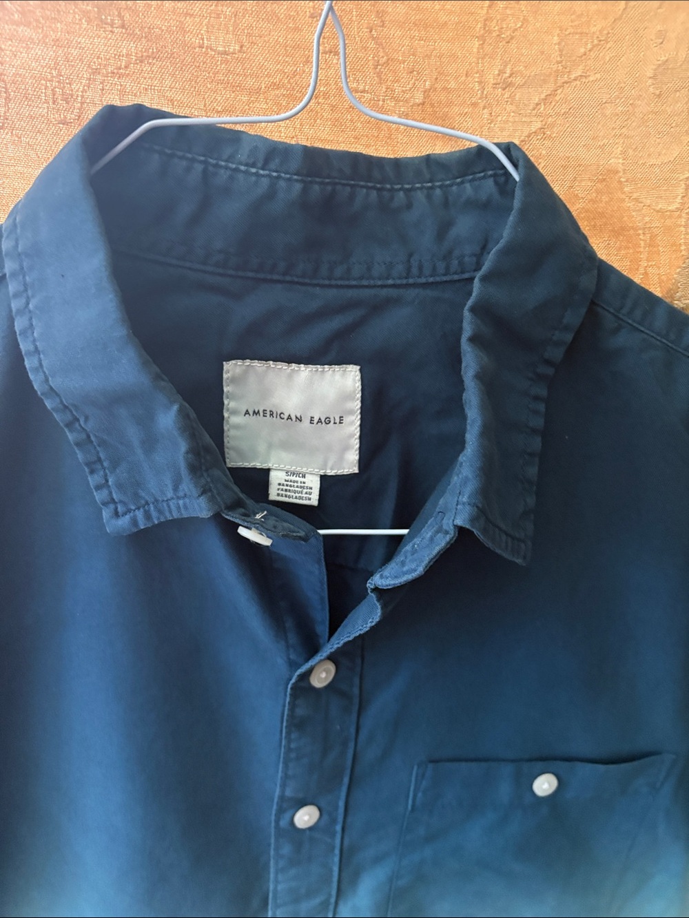 American Eagle Outfitters Men's Ombre Short Sleeve Button-Down Shirt - Blue/Teal - Picture 2 of 3